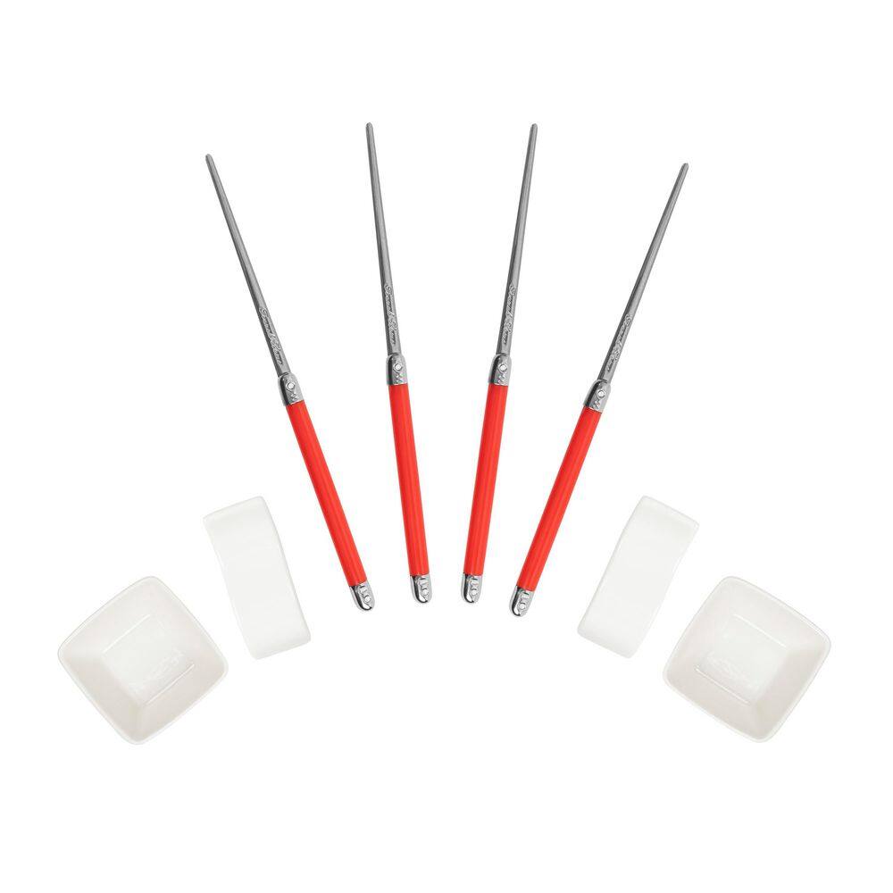 Chopsticks with Red Handles, Ceramic Rests and Sauce Bowls, Set of 2 Pairs - Hercitys