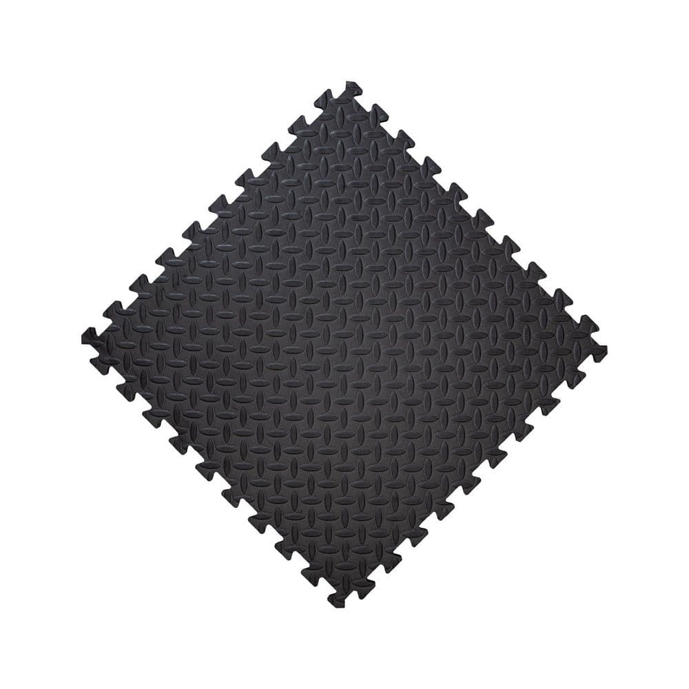 Black Diamond Plate 24 in. W x 24 in. L x. 43 in. Thick Foam Exercise Floor Tiles (8 Tiles/Case) (32 sq. ft. ) - Hercitys