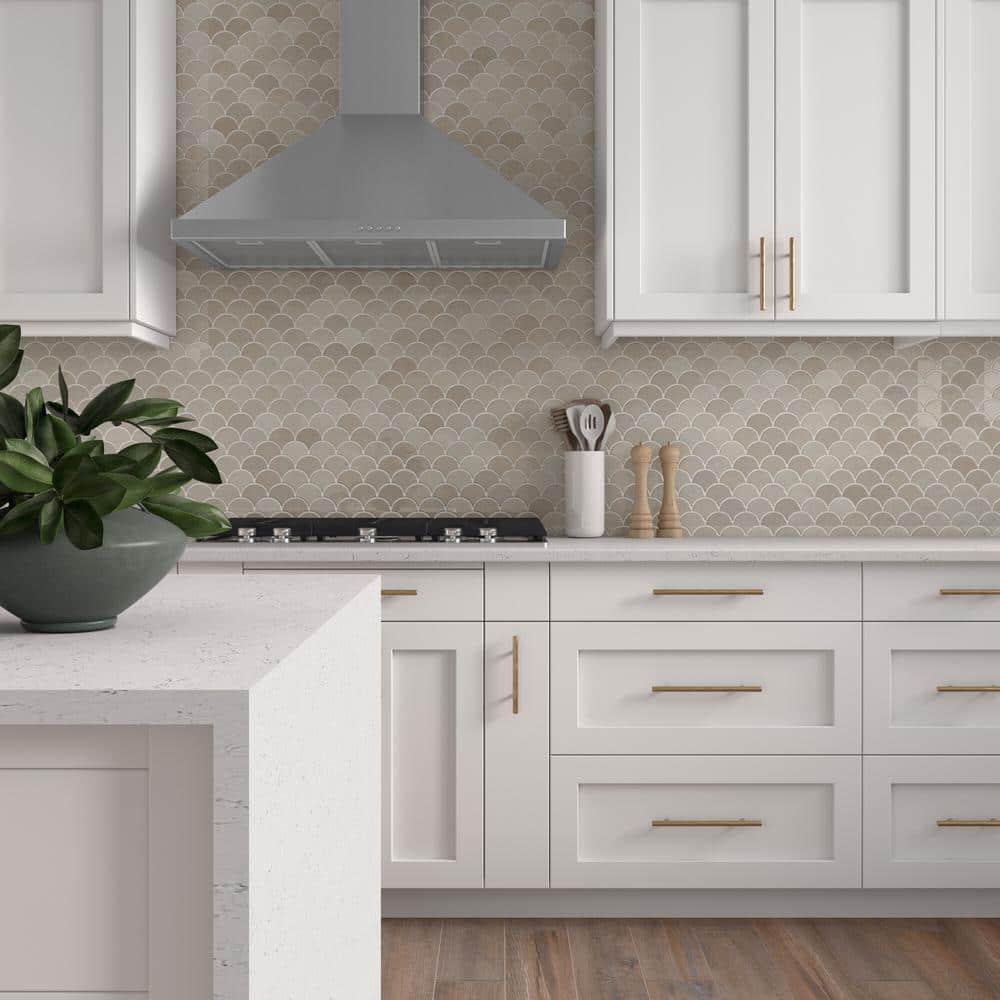 Miramo Sand 13 in. x 13 in. Glazed Ceramic Fan Mosaic Tile (10.2 sq. ft./case) - Hercitys