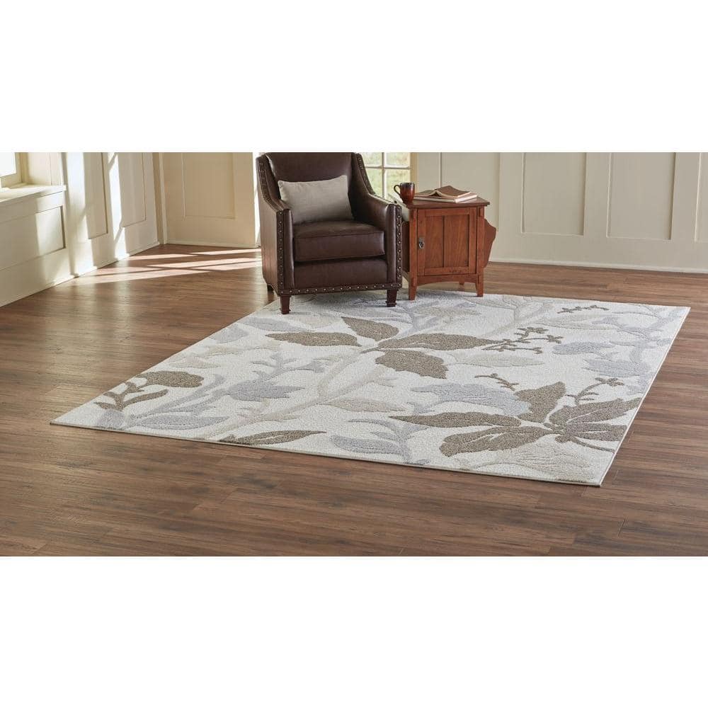 Blooming Flowers Ivory 5 ft. x 7 ft. Area Rug - Hercitys