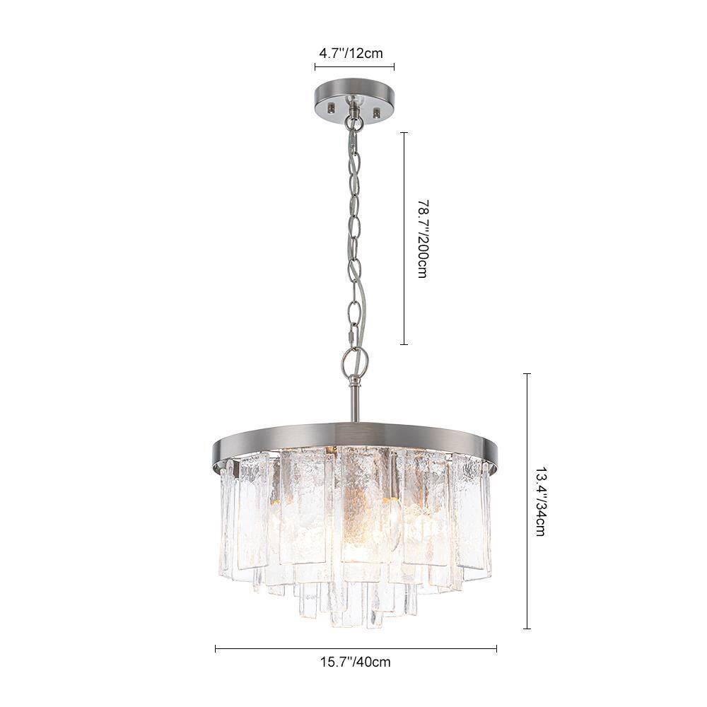 Hielo 5-Light 15.7 in. W Brushed Nickel Semi-Flush Mount Round Hanging Chandelier with Water-Striped Glass - Hercitys