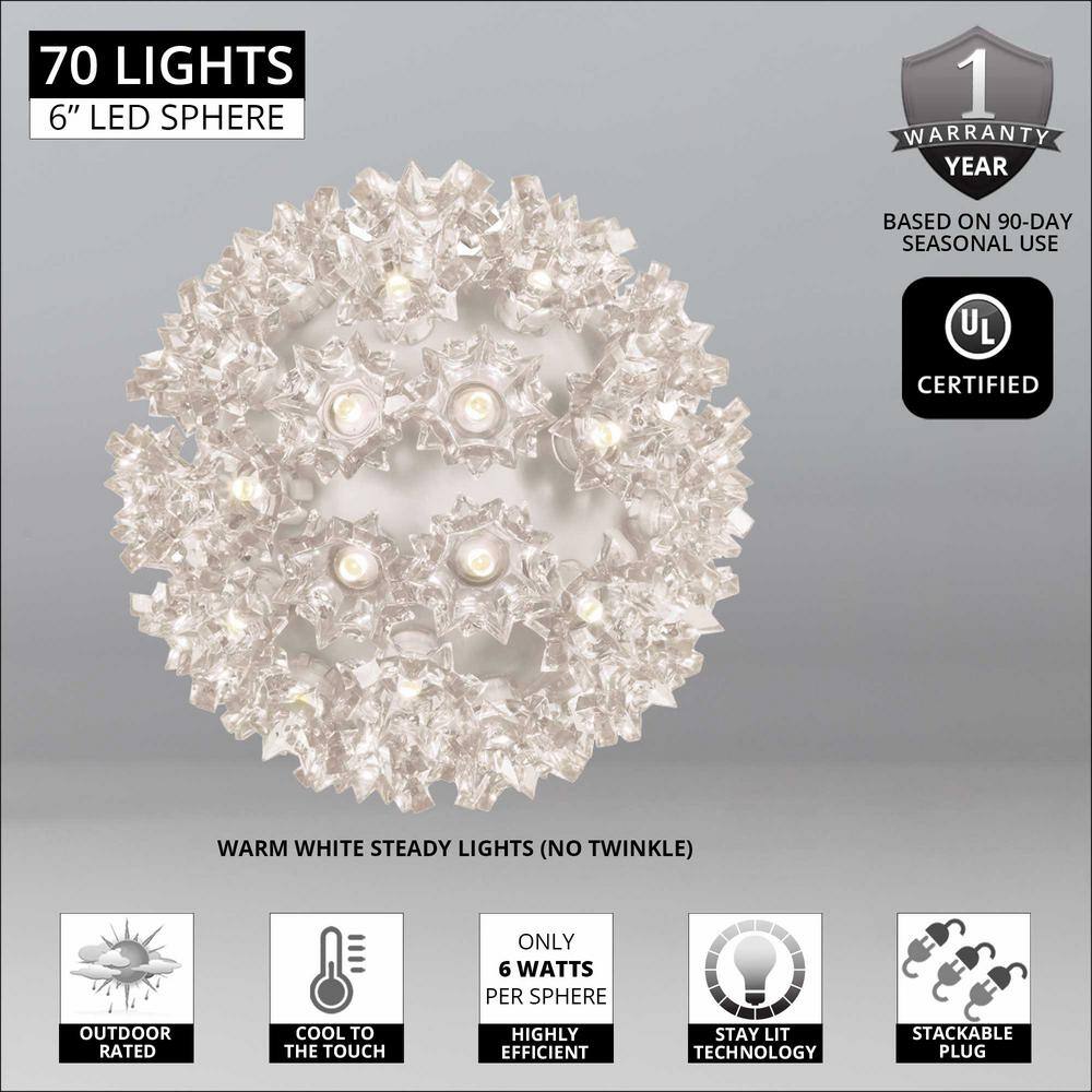 6 in. 70-Light LED Warm White Decorative Starlight Sphere - Hercitys
