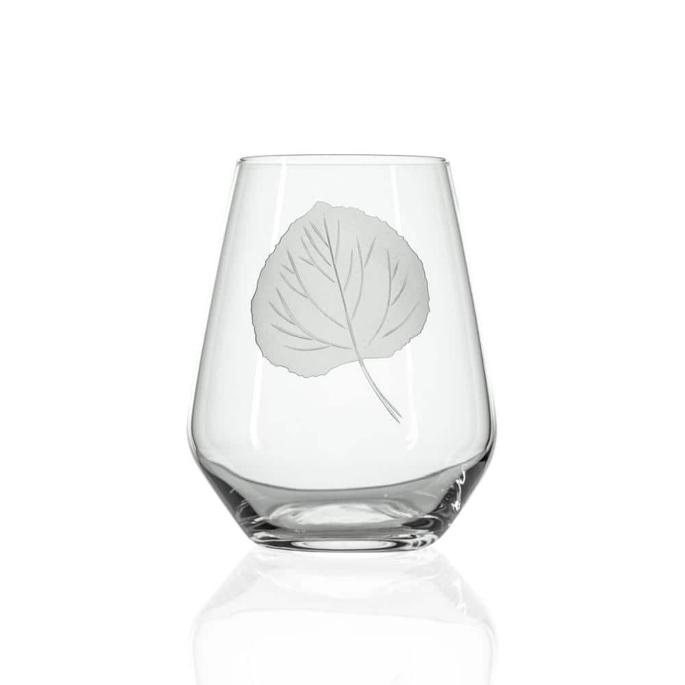 Aspen Leaf 18 oz. Stemless Wine Tumbler Glasses – Set of 4 - Hercitys