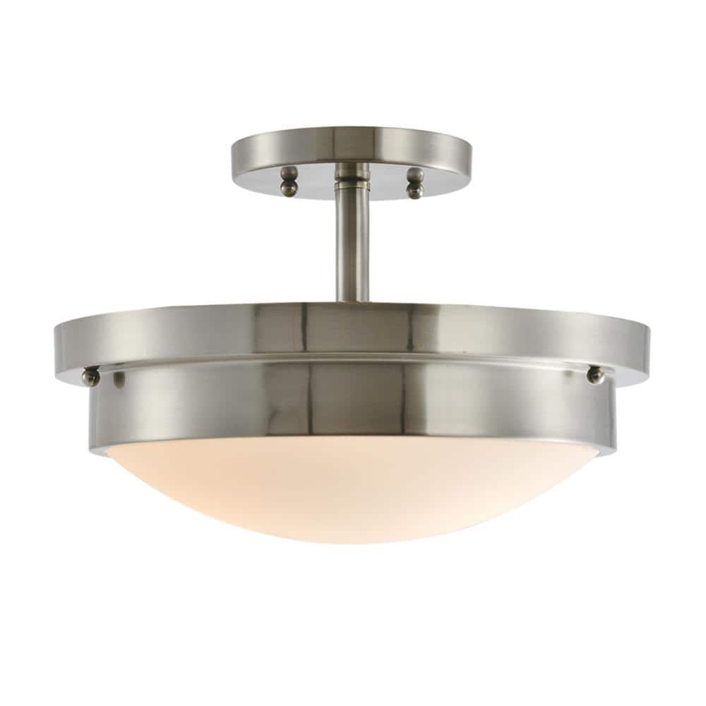 Harris 13 in. 2-Light Satin Nickel Ceiling Light Flush Mount/Semi-Flush Mount - Hercitys