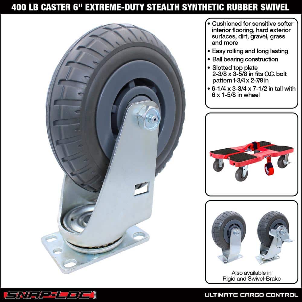 6 in. Extreme-Duty Synthetic Rubber Swivel Caster with 400 lbs. Load Rating - Hercitys