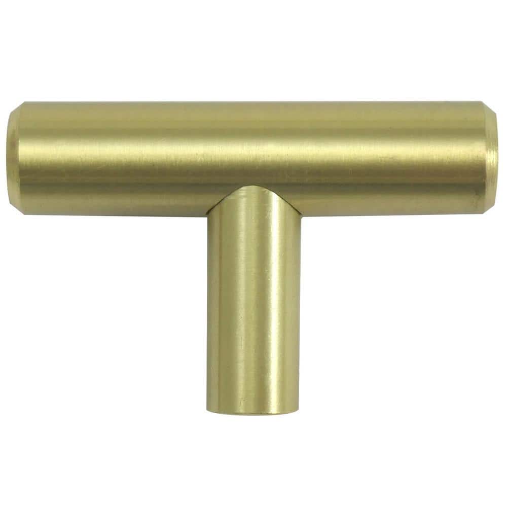 Melrose 2 in. Satin Brass T-Knob Cabinet Knob (10-Pack) - Hercitys