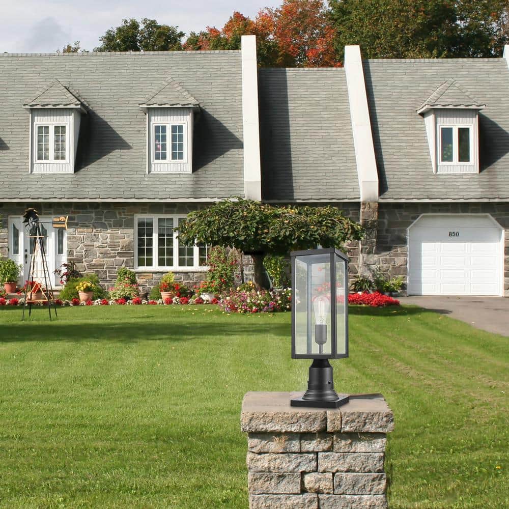 Bowery 1-Light Matte Black Outdoor Lamp Post Light Fixture with Base Adaptor and Clear Glass Inserts - Hercitys