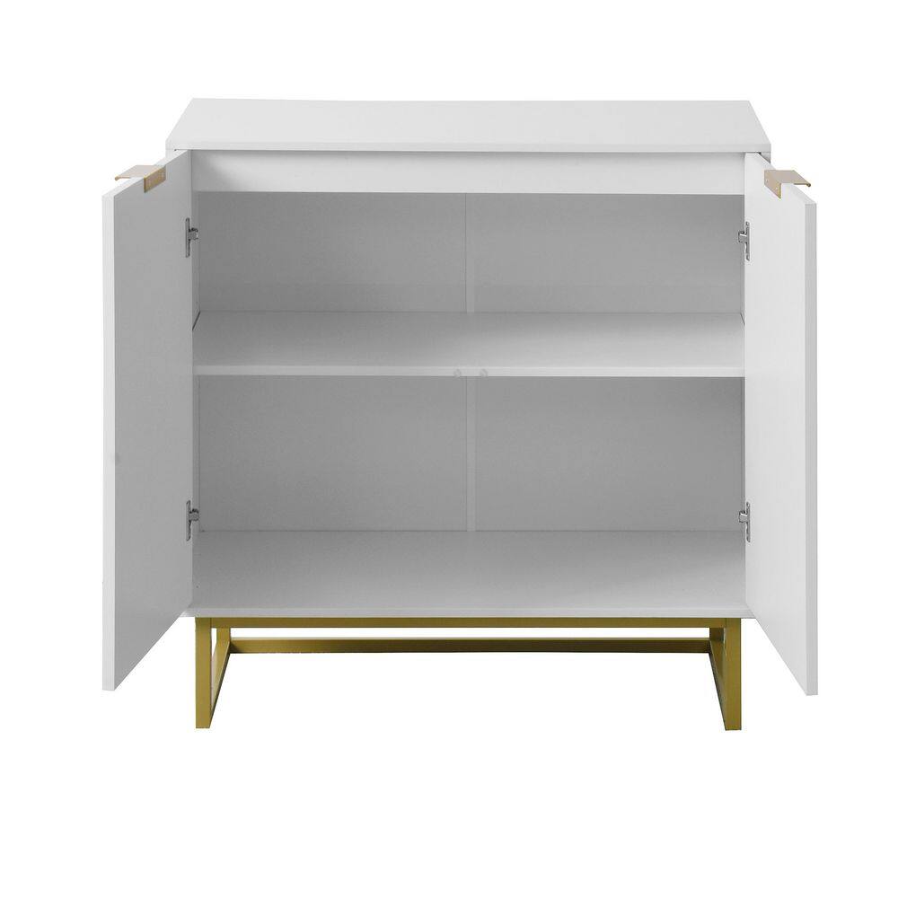White and Gold Storage Cabinet with 2-Doors, Modern Buffet Sideboard Cabinet for Kitchen - Hercitys