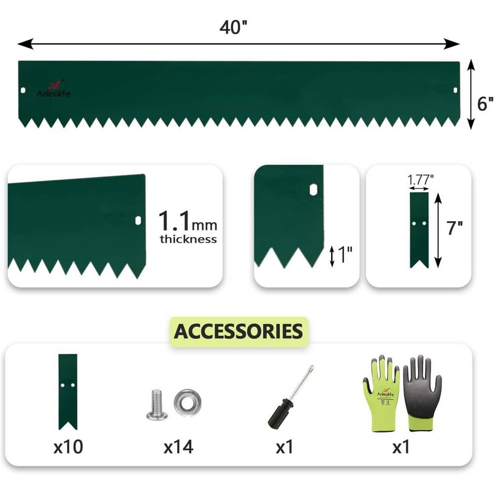 6-Pack 40 in. L x 6 in. H Green Steel Garden Landscape Edging, Bendable Lawn Border with Gloves and 10 Stakes - Hercitys