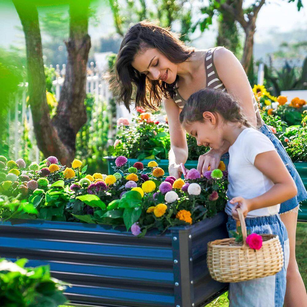 Galvanized Raised Garden Bed with Legs 48 in. L x 24 in W x 32 in. H Drainage Holes Grey Metal Planter Box - Hercitys