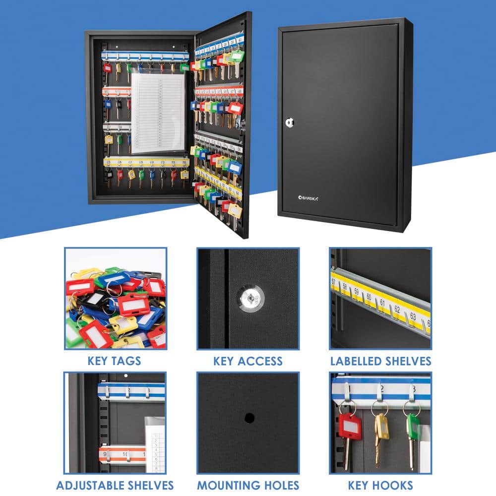 64-Position Steel Key Lock Box Safe with Key Lock, Black - Hercitys