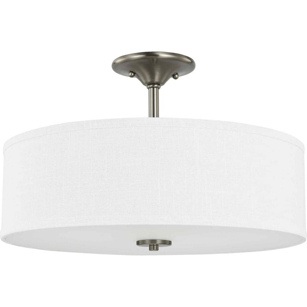 Inspire Collection 18 in. Brushed Nickel 3-Light Transitional Bedroom Ceiling Light Drum Semi-Flush Mount - Hercitys