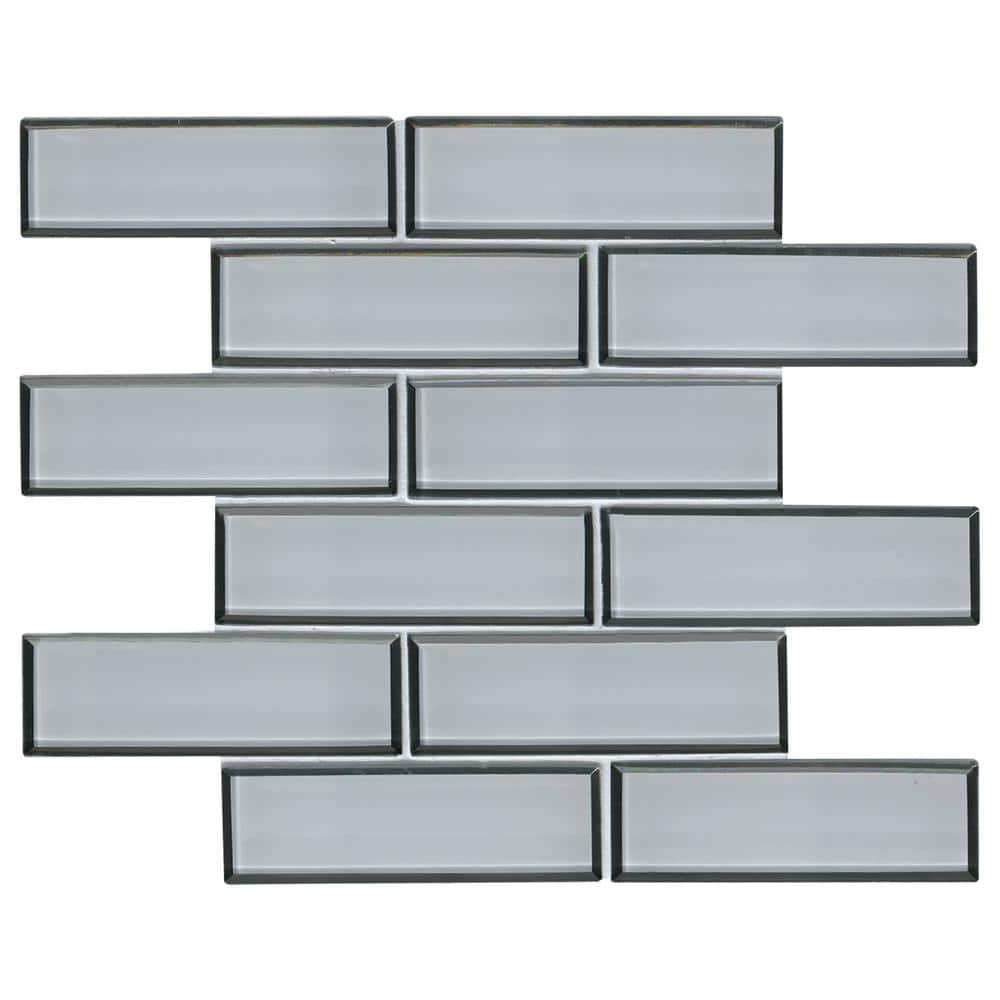 Ice Bevel Subway 12 in. x 12 in. Glossy Glass Mesh-Mounted Mosaic Wall Tile (9.6 sq. ft./Case) - Hercitys