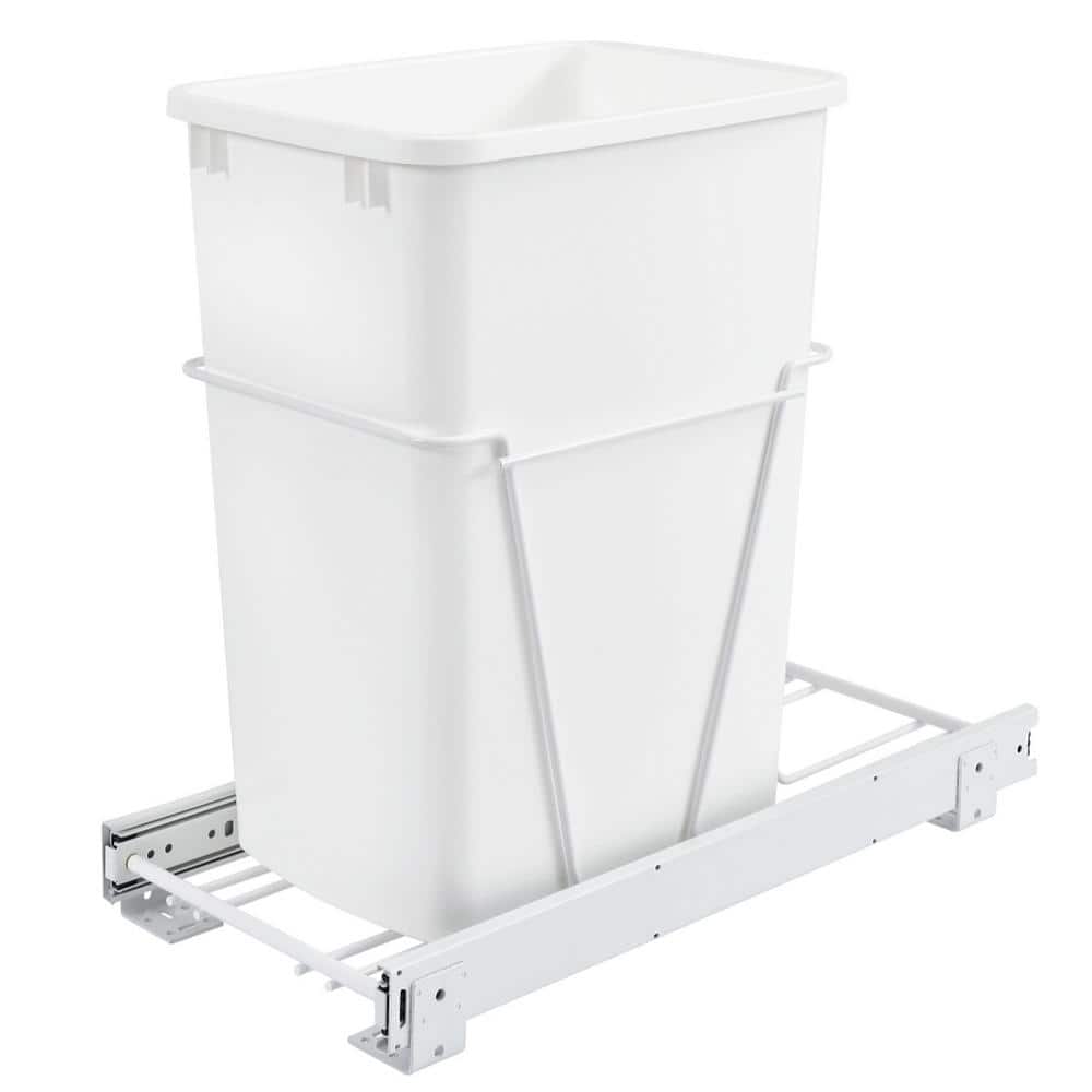 White Single 35 Qt. Pullout Trash Can for Kitchen Cabinet - Hercitys