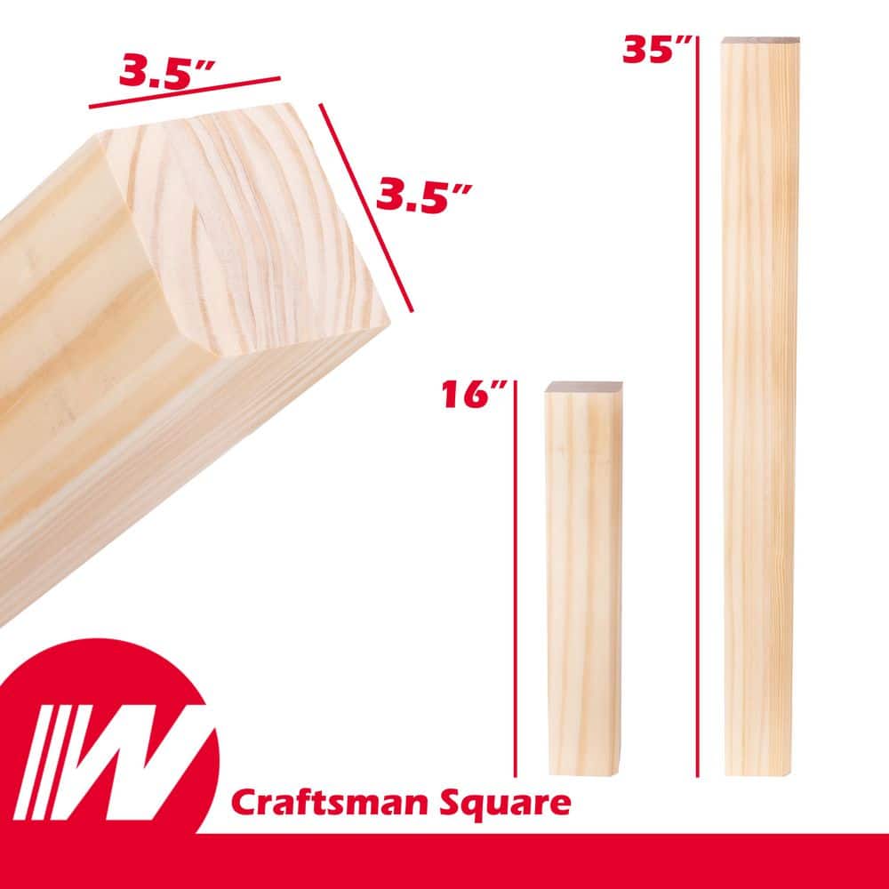 Craftsman Square Table Leg with Chamfer 35 in. H x 3.25 in. Dia. Unfinished Pine Wood, DIY Home Furniture Decor - Hercitys