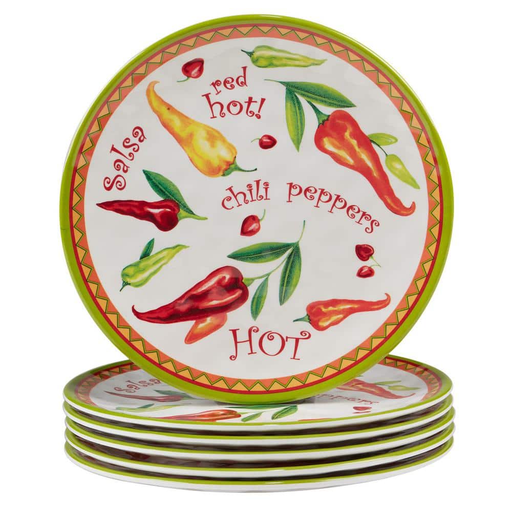 Red Hot Multicolored Melamine Salad Plate 9 in. (Set of 6) - Hercitys