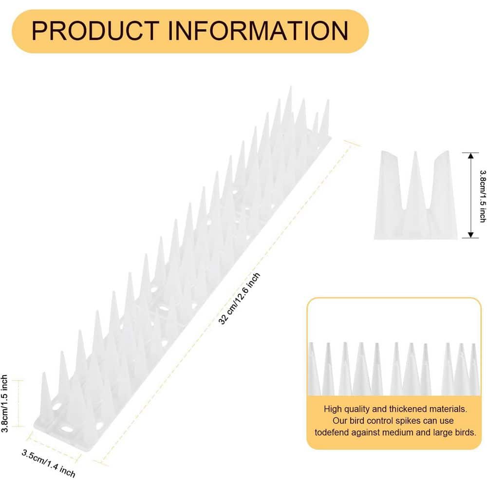 Plastic Bird Spikes 8.4 ft. Coverage Frosted White Durable Outdoor Bird Deterrent - Hercitys