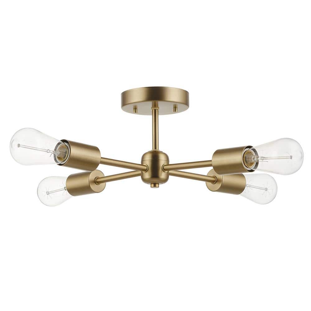 Vane 17 in. 4-Light Matte Brass Semi-Flush Mount - Hercitys