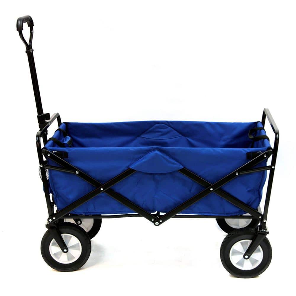 Collapsible Folding Steel Frame Outdoor Garden Utility Wagon, Blue - Hercitys