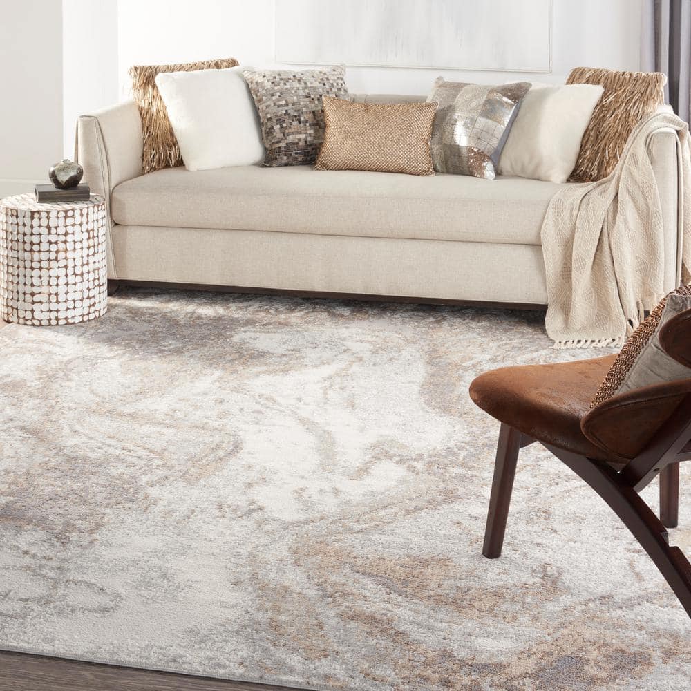 Elation Ivory Grey 9 ft. x 12 ft. Floral Medallion Contemporary Area Rug - Hercitys