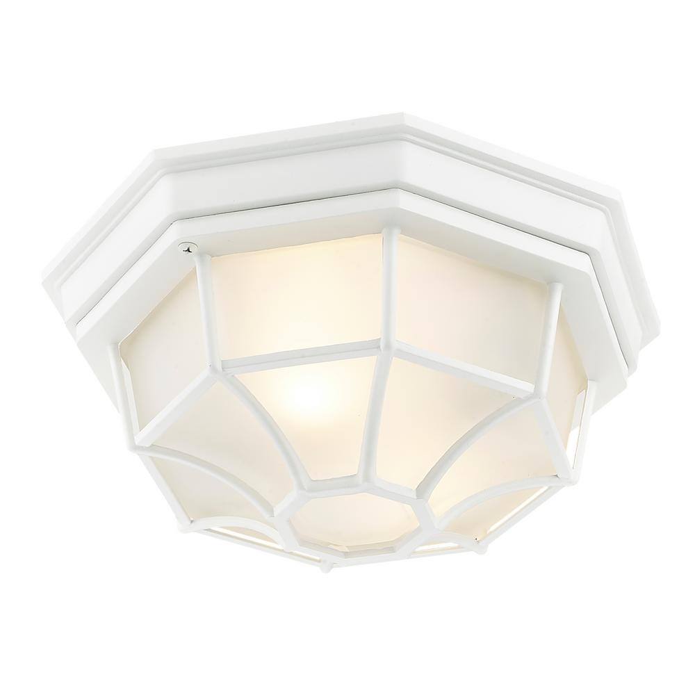 Flushmount Collection 2-Light Textured White Outdoor Ceiling-Mount Light Fixture - Hercitys