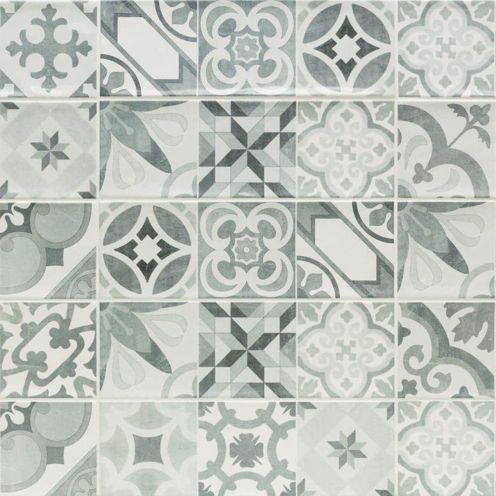 Pier Cold Deco Encaustic 4 in. x 12 in. 6 mm Polished Ceramic Subway Wall Tile (33-piece 10.76 sq. ft. / Box) - Hercitys