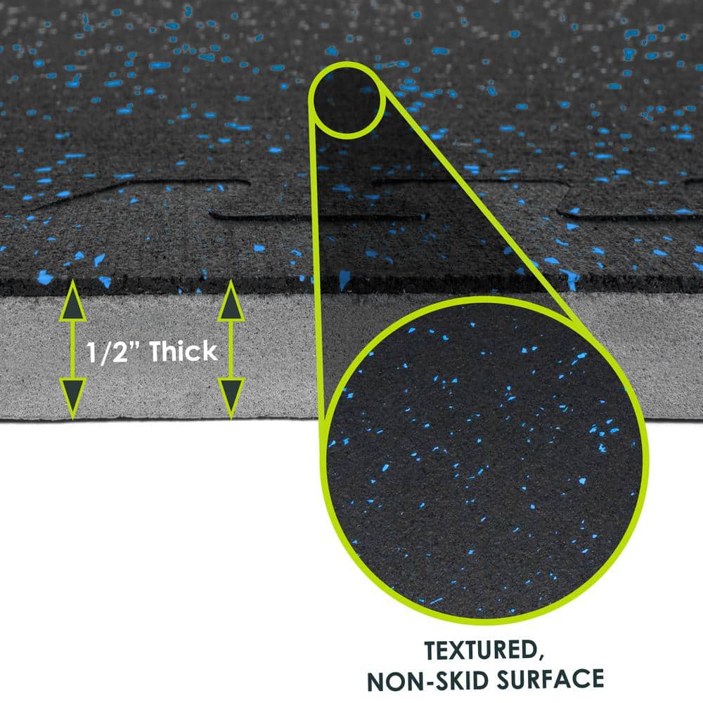 Rubber Top Exercise Puzzle Mat Blue 24 in. x 24 in. x 0.5 in. EVA Foam Interlocking Tiles (12-Pack (48 sq. ft.) - Hercitys