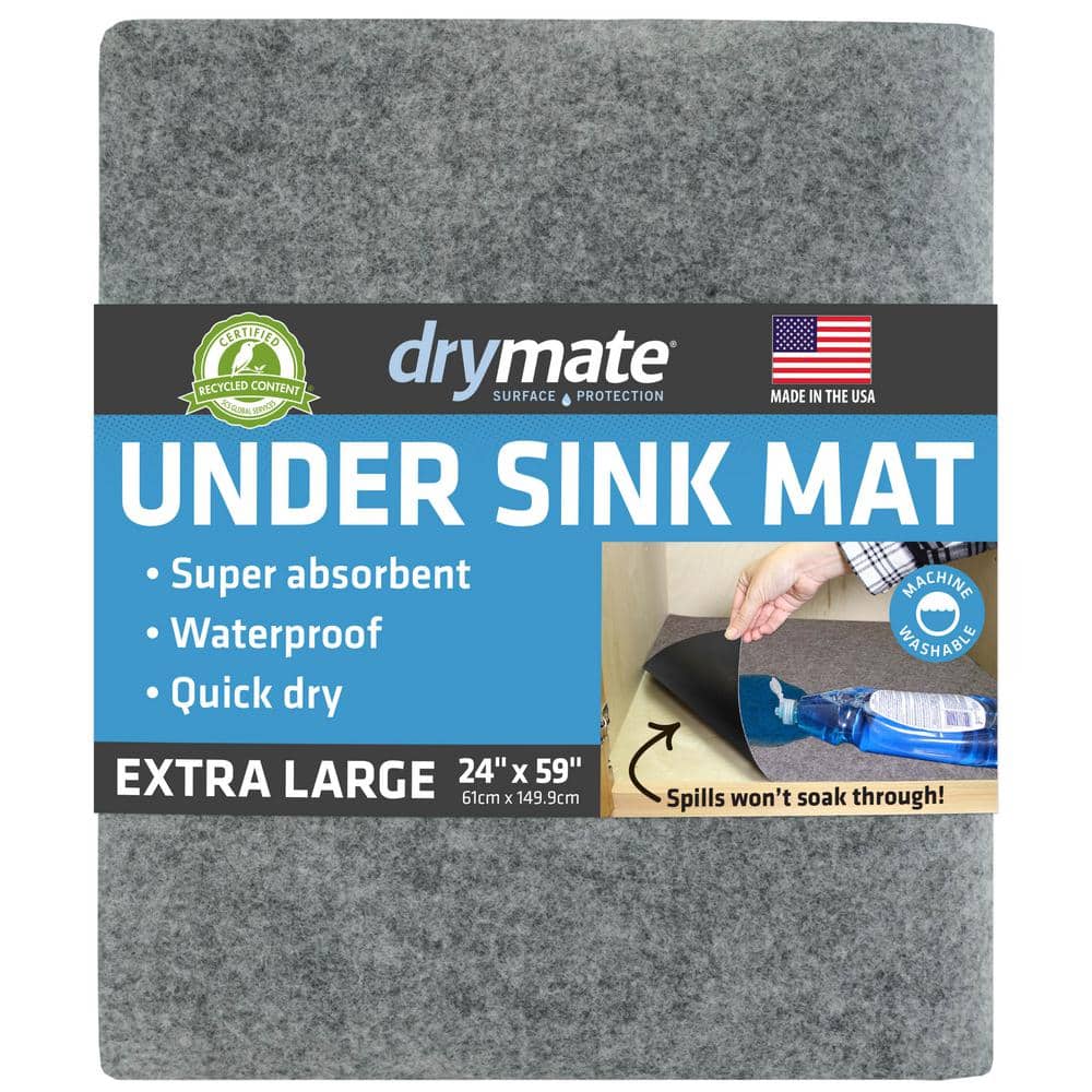 Premium Light Gray 24 in. D x 59 in. L Solid Slip Resistant, Waterproof Under Sink Mat Drawer and Shelf Liners (1- Pack) - Hercitys