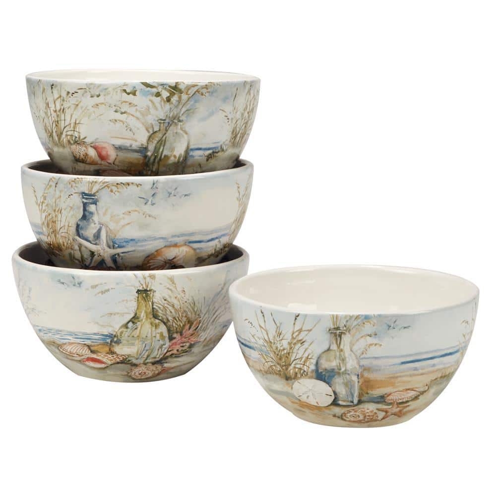 Coastal Landscape 24.92 fl.oz Assorted Colors Earthenware Dessert Bowl Set of 4 - Hercitys