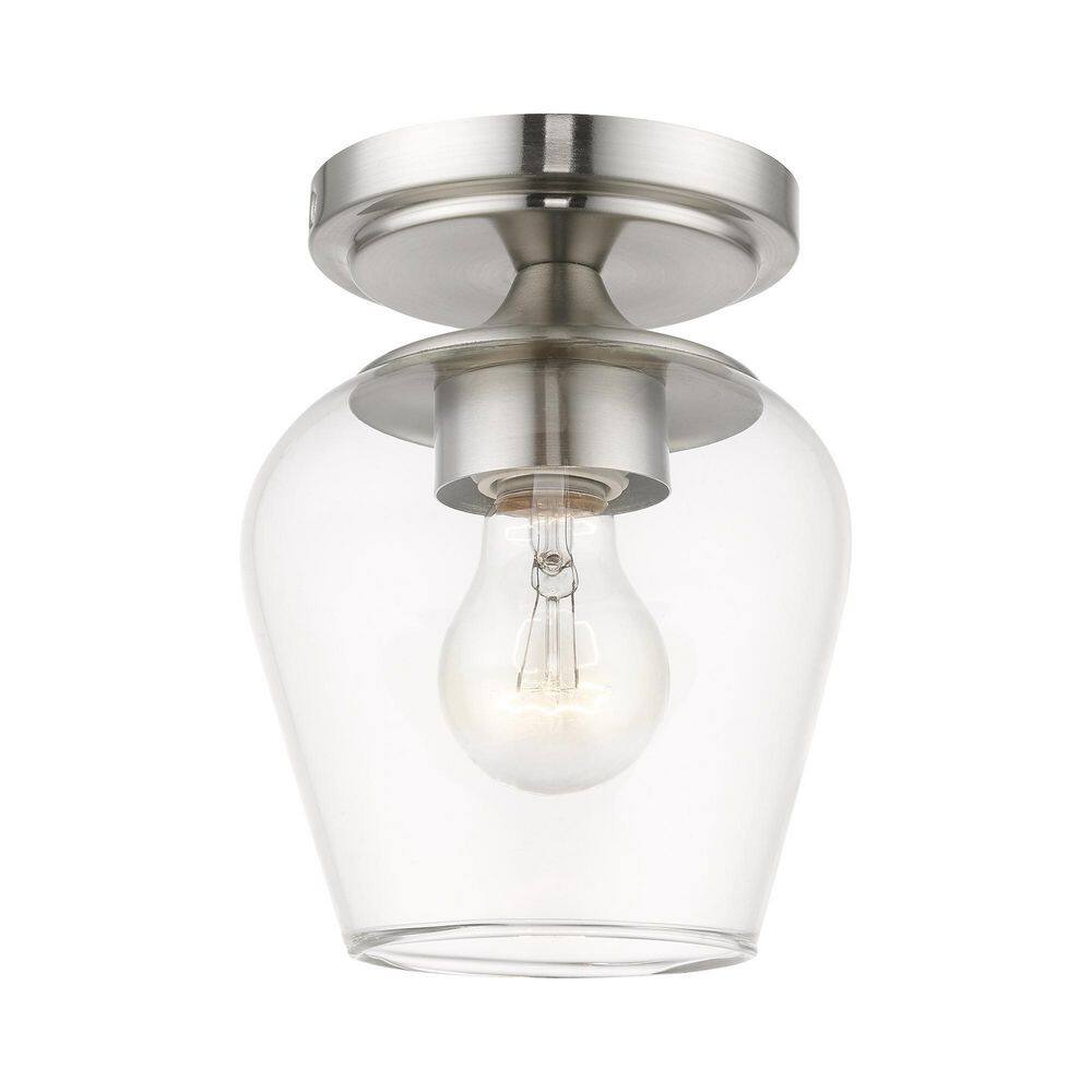 Willow 5.75 in. 1-Light Brushed Nickel Flush Mount with Clear Glass - Hercitys
