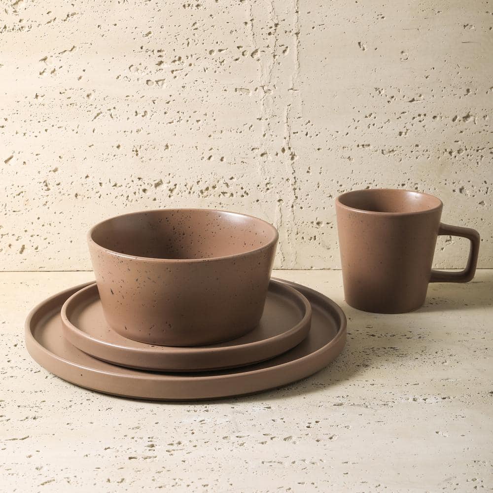 Stone Lain Celina 32-Piece Brown Matte Dinnerware Set Stoneware (Service for 8) - Hercitys