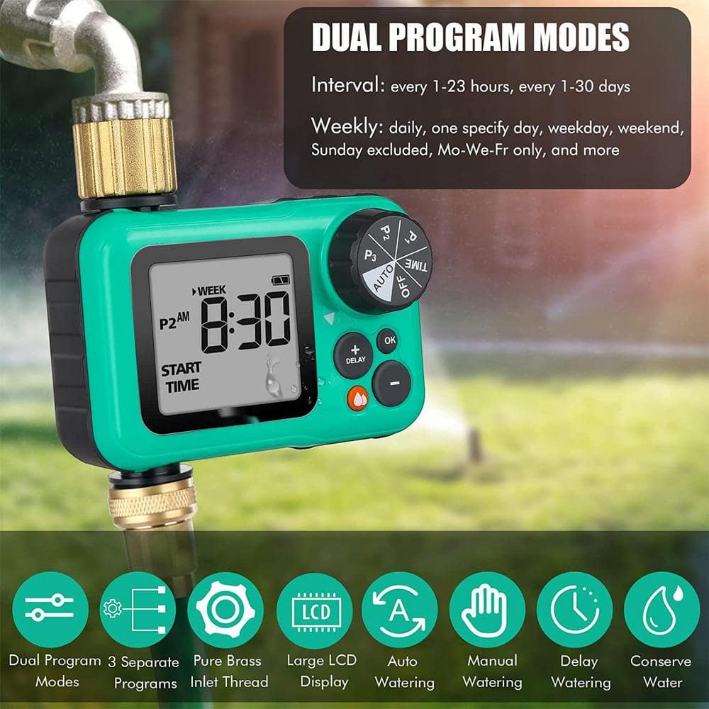 Interval & 7-Day Programmable Water Timer, Sprinkler Timer with Dual Modes, Garden Hose Timer with 3 Separate Programs - Hercitys
