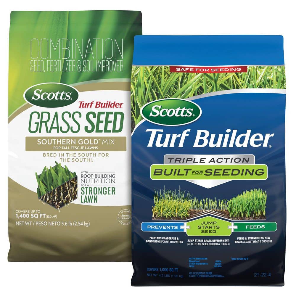 Turf Builder Grass Seed Southern Gold Mix for Tall Fescue Lawns and Triple Action Built for Seeding Bundle - Hercitys