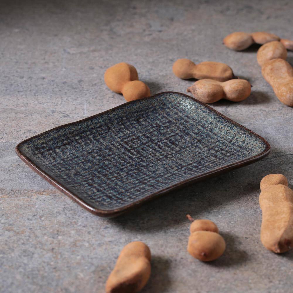 7.08 in. Titanium Dark Blue Stoneware Rectangular Platter Juta (Set of 4) - Hercitys