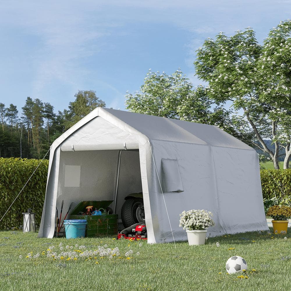 8.6 ft. W x 14 ft. D x 7.5 ft. H Outdoor Storage Tent, Tool Shed, Carport, Portable Garage for Patio, Garden, Grey - Hercitys