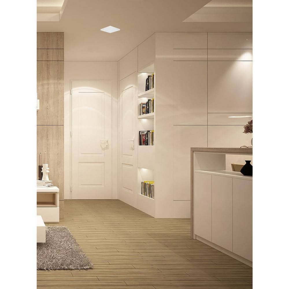 Square Slim Disk Length 5. 5 in. White Square Fixture 3000K New Construction Recessed Integrated Led Trim Kit - Hercitys