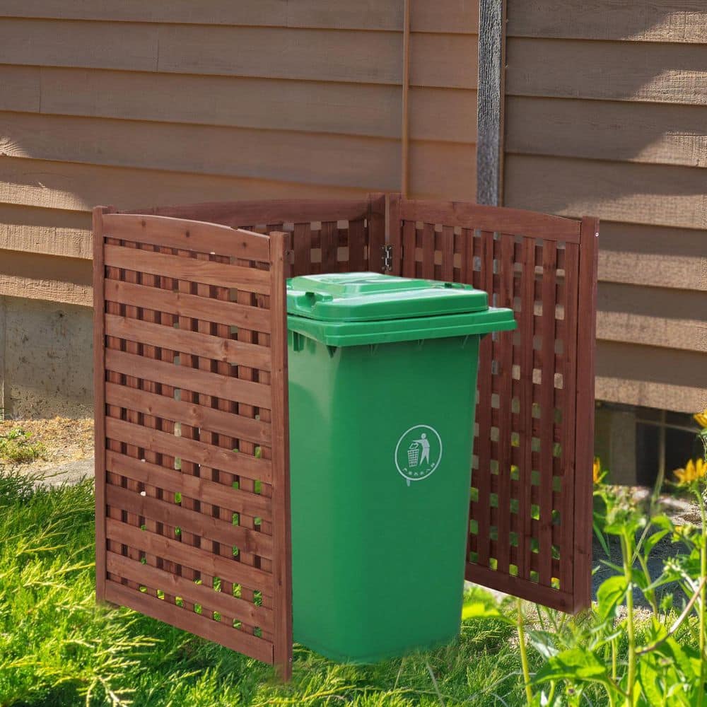 Brown 38 in. H x 32 in. W Wood Garden Fence Outdoor Air Conditioner Fence Screen, 3-Panel - Hercitys