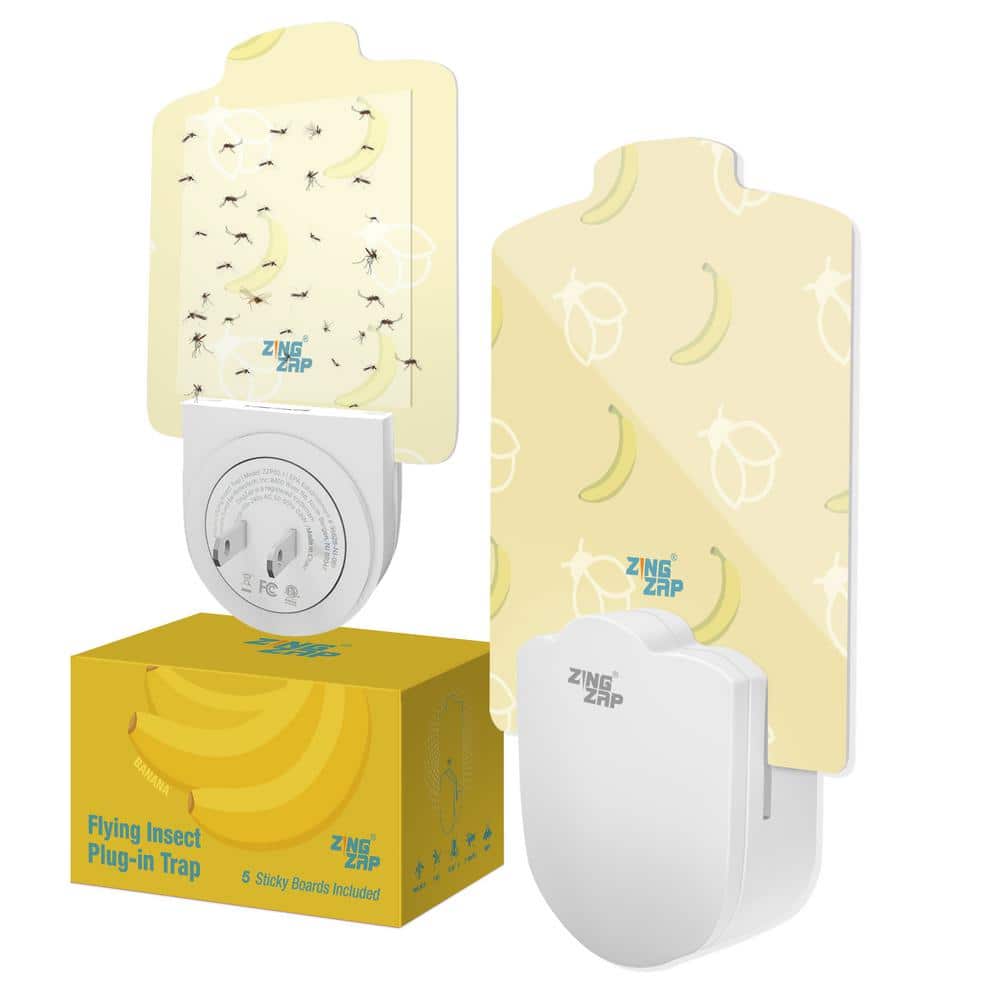 Flying Insect Trap for House Flies, Moths and Light-Loving Insects, Plug in Station Plus 5-Trap Boards, Banana Scent - Hercitys