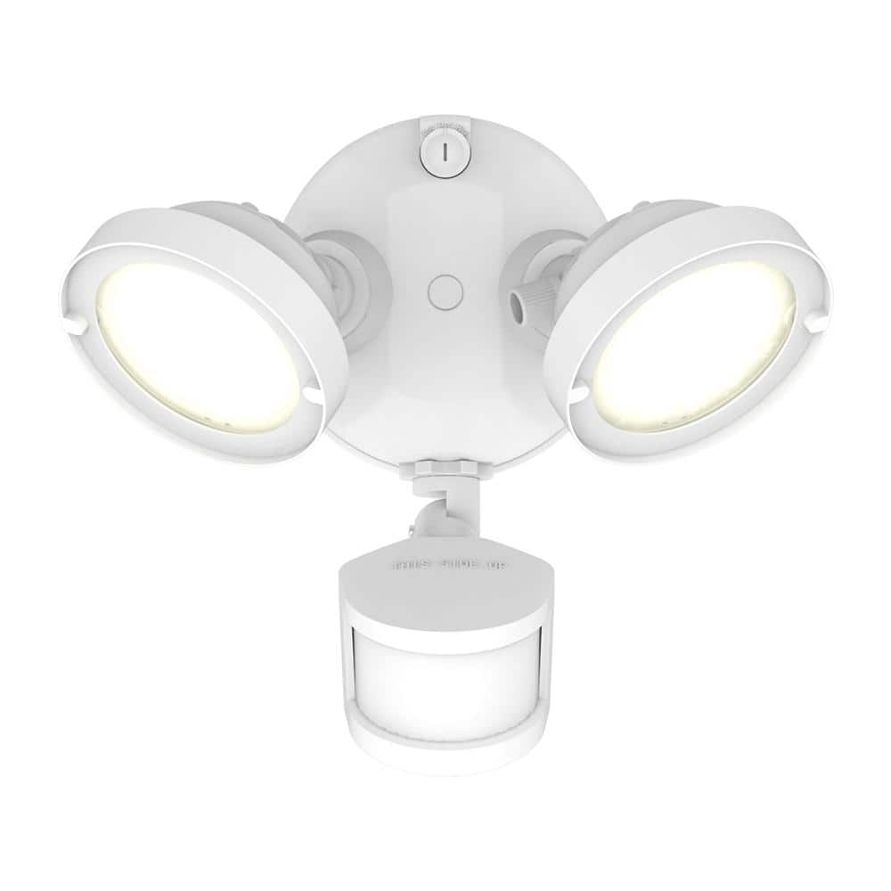 TGS 2500 Lumen Selectable White Motion Activated Outdoor Integrated LED Flood Light w/ Round Twin Heads, 4000K - Hercitys