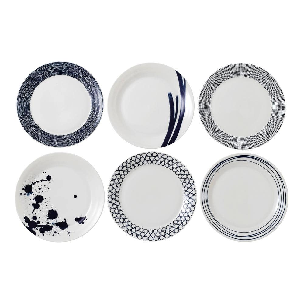 Pacific Mixed Pattern 6-Piece Blue and White Porcelain Dinner Plate Set (Service for 6) - Hercitys