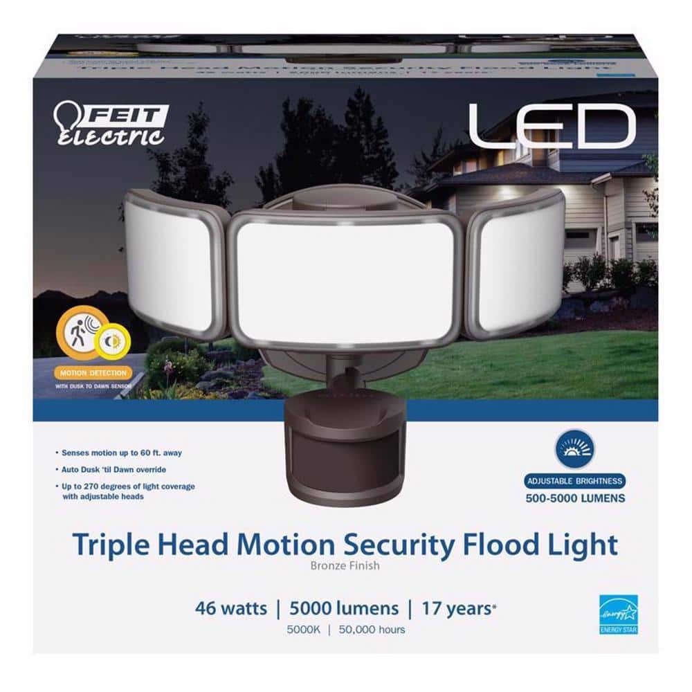 Motion-Sensing Hardwired LED Bronze Security Floodlight - Hercitys