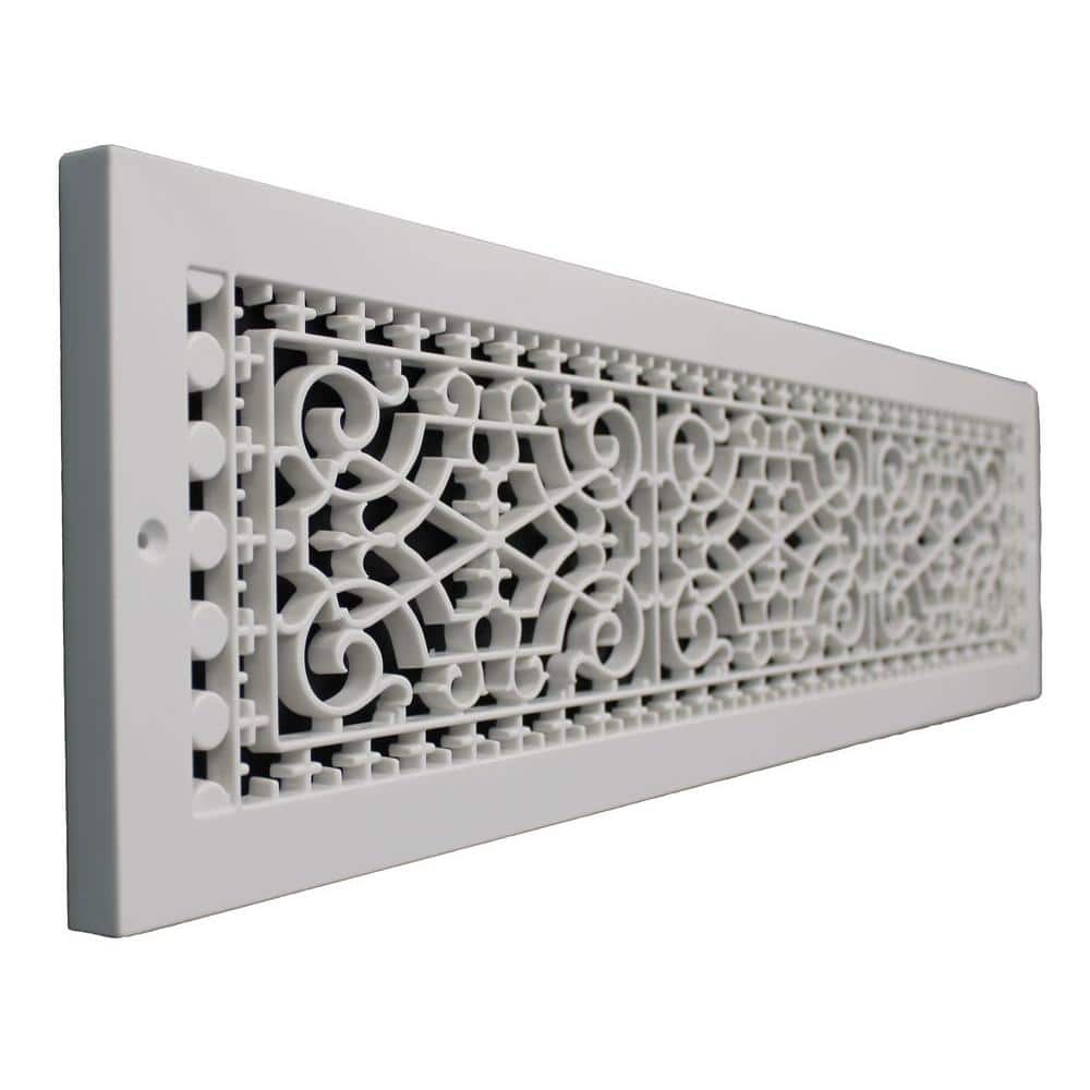Victorian Base Board 30 in. x 6 in. Opening, 8 in. x 32 in. Overall Size, Polymer Decorative Return Air Grille, White - Hercitys