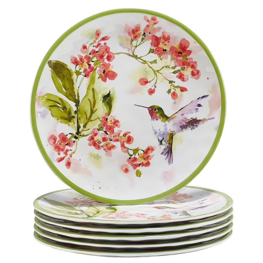 Hummingbirds 9 in. Multi-Colored Melamine Salad Plate (Set of 6) - Hercitys