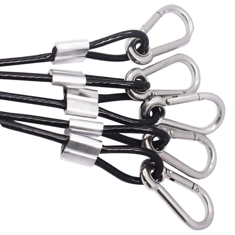 Lanyard Series 1 ft. Retractable Lifeline with Vinyl Coating, Hooks and Loops-Stainless Steel Cable, Black, 5 Pack - Hercitys