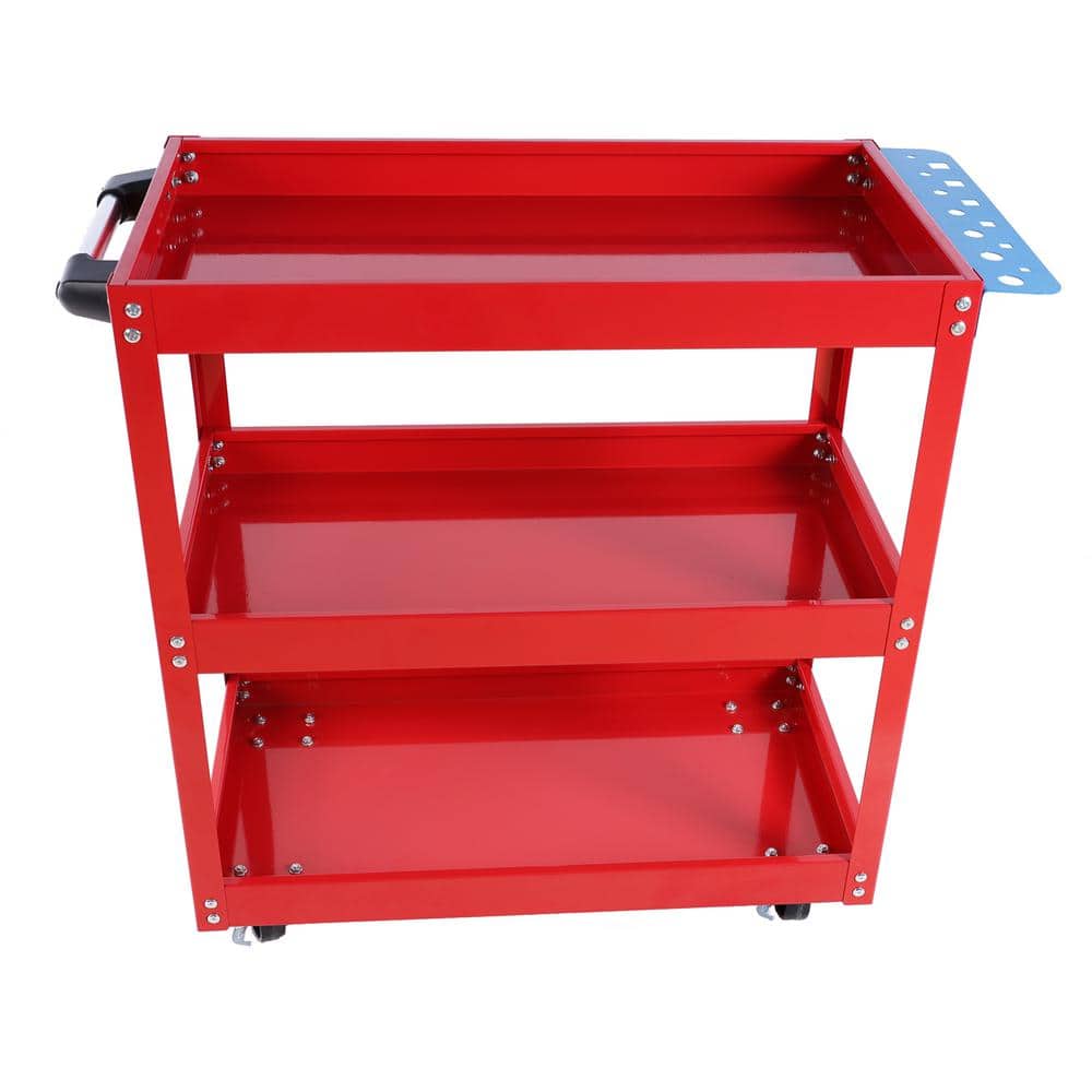 Red 3-Tier Shelves Heavy Duty Steel Storage Utility Cart with Lockable Wheels, 450 lbs. Capacity - Hercitys