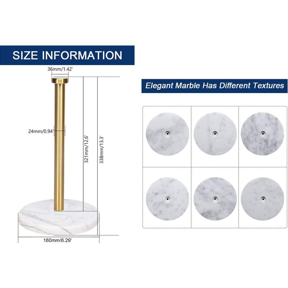 Standing Paper Towel Holder for Bathroom Kitchen Countertop Sized Roll Paper with Marble Base in Brushed Gold - Hercitys