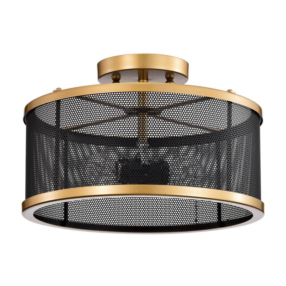 Perin 12.2 in. 2-Light Indoor Matte Black Semi-Flush Mount Ceiling Light with Light Kit - Hercitys