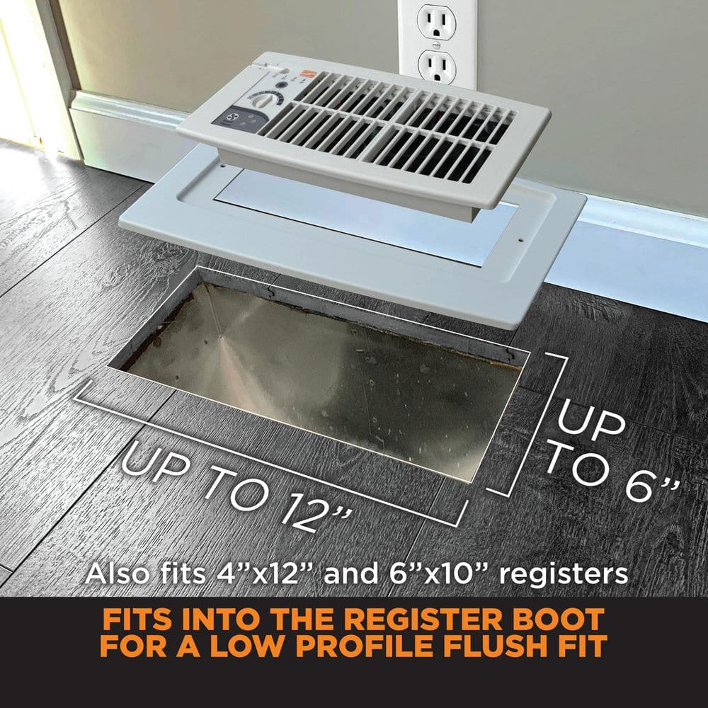 Flush Fit Smart Register Booster Fan in White with Adaptor Plate Included - Hercitys