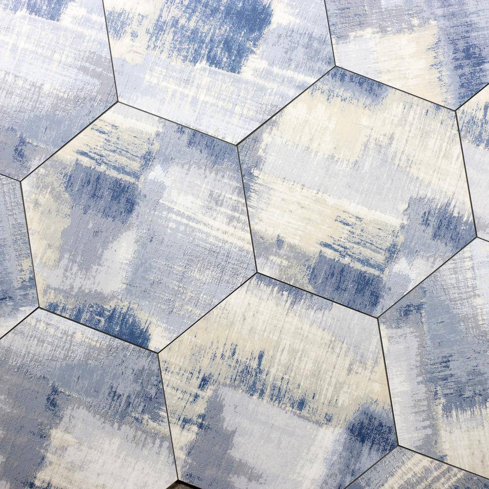 Nature Cement Blue Wood Look Hexagon 8 in. x 8 in. Glass Mosaic Wall Tile (14.4 sq. ft./Case) - Hercitys