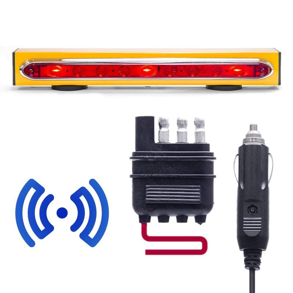 Wireless Trailer Tow Light Bar 19 in. Magnetic Mount, Ultra Bright LED with 4 Pin Flat Hitch Transmitter - Hercitys